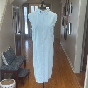 Sleeveless Light Blue Button-Down Shirt Dress